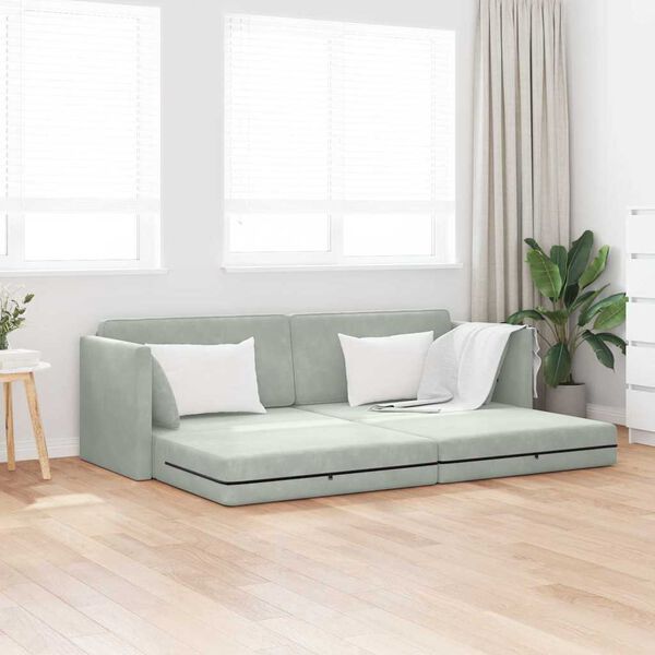 vidaXL Floor Sofa Bed Light Grey 83.86 x 27.56 x 30.31 in Velvet
