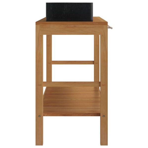 vidaXL Vanity Cabinet With Sink Black Teak Wood Large Rectangular