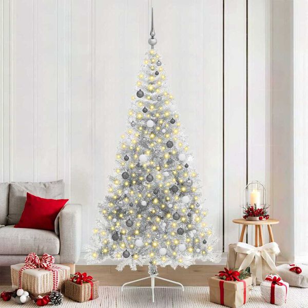 vidaXL Artificial Pre-lit Christmas Tree Silver 82.7" PET