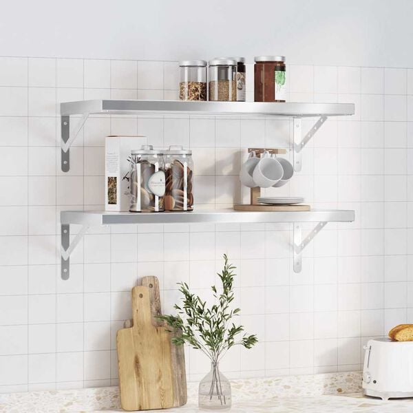 vidaXL Wall Shelf Silver Stainless Steel 29.5 x 11.8 x 1.2 in