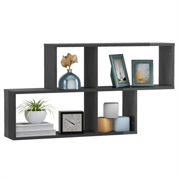 vidaXL Wall Shelf High gloss grey Engineered wood 39.4 x 7.1 x 20.9 in