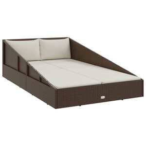 vidaXL Daybed Brown, Cream White PE Rattan, Polyester, Steel