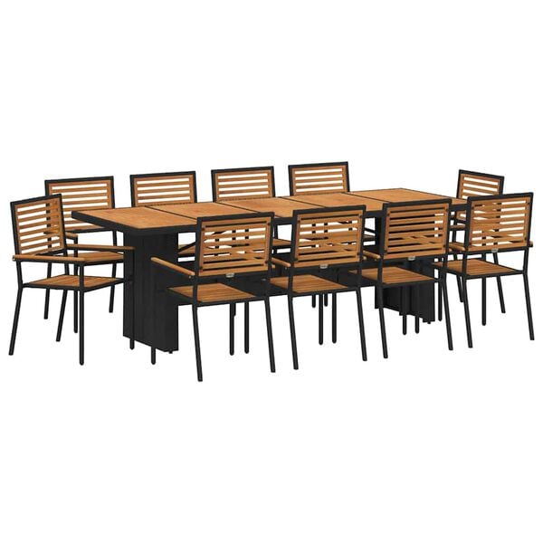 vidaXL Garden Dining Set 11 pcs Black 94.5" x 35.4" x 29.5