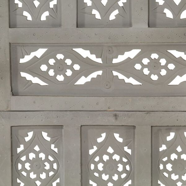 vidaXL Hand carved 4-Panel Room Divider Gray 63"x65" Solid Mango Wood