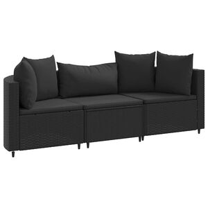 vidaXL Patio Sofa Set Set of 3 Black