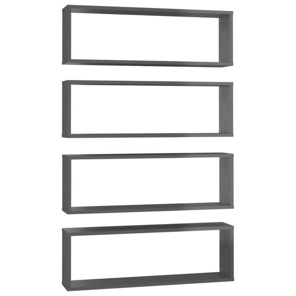 vidaXL Wall Shelf Set of 4 High gloss grey Engineered wood Medium