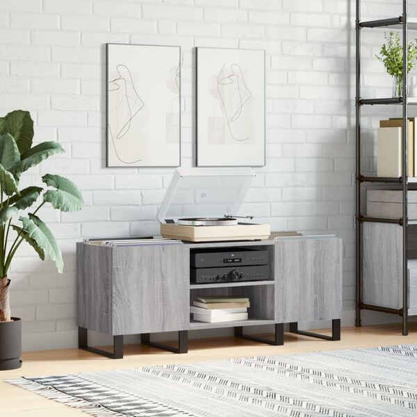 vidaXL Record Cabinet Grey sonoma Engineered wood, iron 47.6x15.0x18.9 in