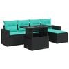 vidaXL 6 Piece Patio Sofa Set with Cushions Black Poly Rattan Acacia