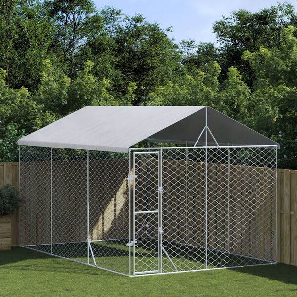 vidaXL Outdoor Dog Kennel Silver Galvanized Steel Large