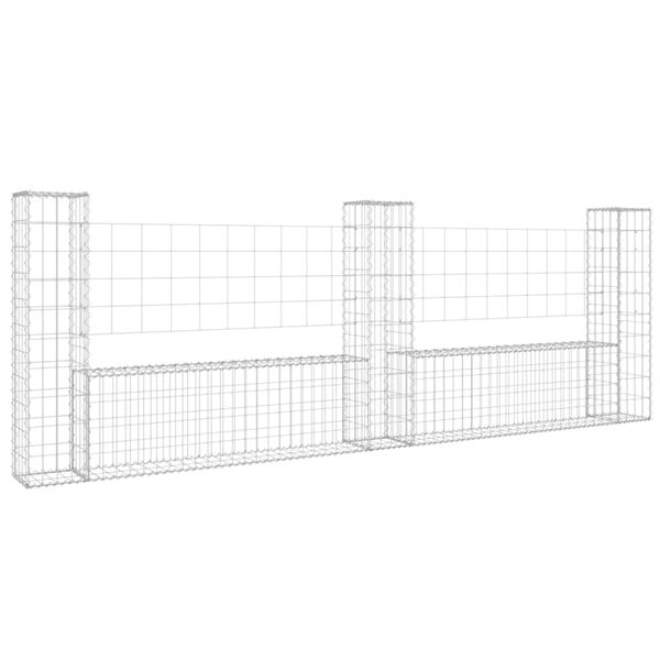 vidaXL U-shape Gabion Basket with 3 Posts Iron 102.4"x7.9"x39.4"