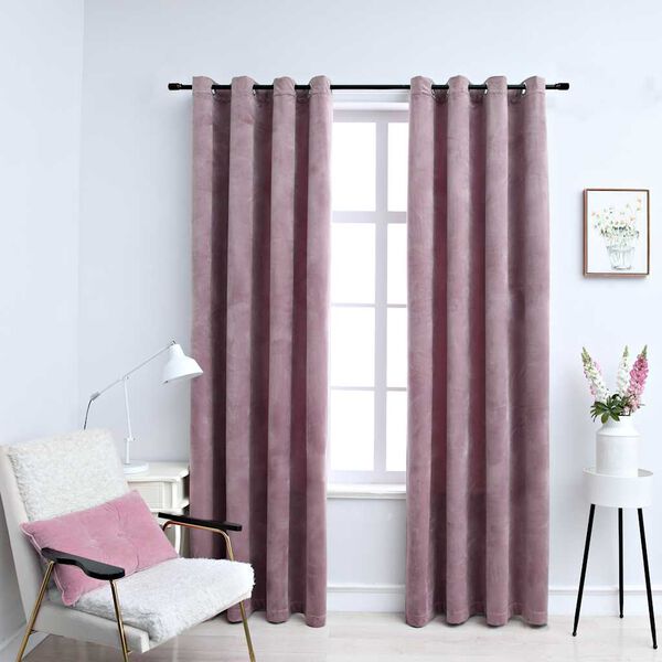 vidaXL Blackout Curtains with Rings 2 pcs Velvet Antique Pink 55.1x68.9"