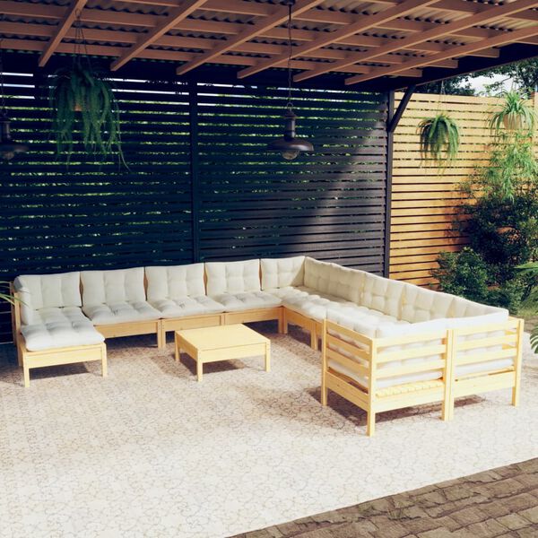 vidaXL Garden Lounge Set Cream Solid pine wood, 100% polyester fabric