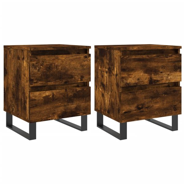 vidaXL Bedside Cabinet Set of 2 Smoked Oak Engineered wood, Iron Medium