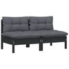 vidaXL 2-seater Garden Sofa Black Solid pine wood Medium Modular