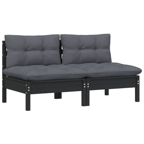 vidaXL 2-seater Garden Sofa Black Solid pine wood Medium Modular