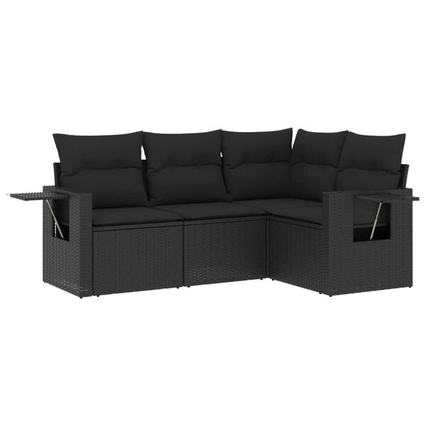 vidaXL Garden Sofa Set Black PE Rattan Large Adjustable Armrests