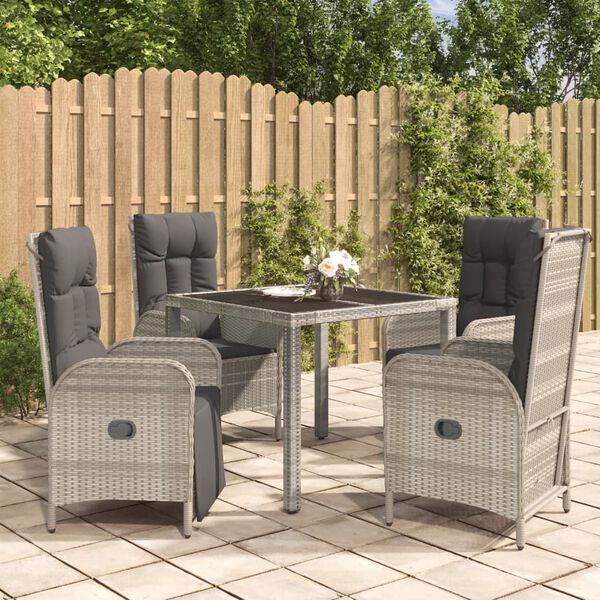 vidaXL Garden Dining Set Grey Poly Rattan 5-Piece Set