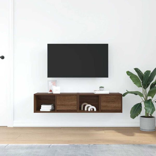 vidaXL TV Cabinet Set of 2 Brown Oak Engineered Wood Small TV Cabinet