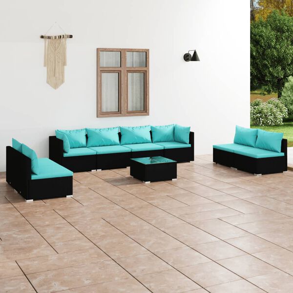 vidaXL Garden Lounge Set Black, Water Blue