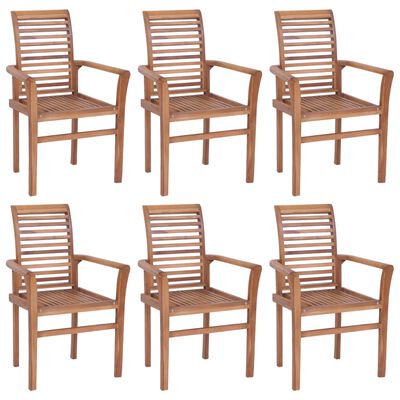 vidaXL Dining Chairs 6 pcs with Wine Red Cushions Solid Teak Wood