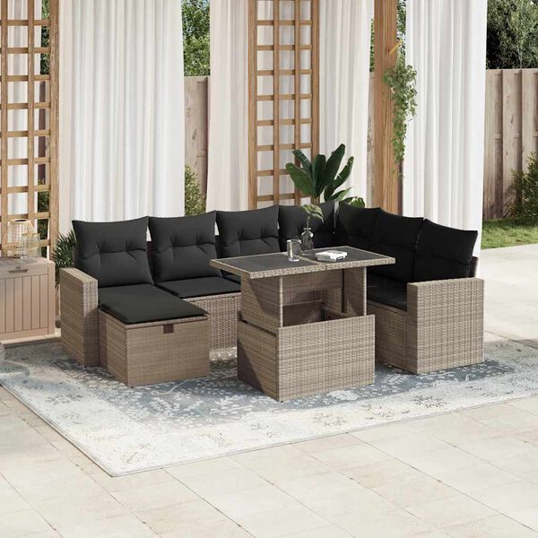 vidaXL Garden Sofa Set Light grey PE rattan, powder-coated steel Large