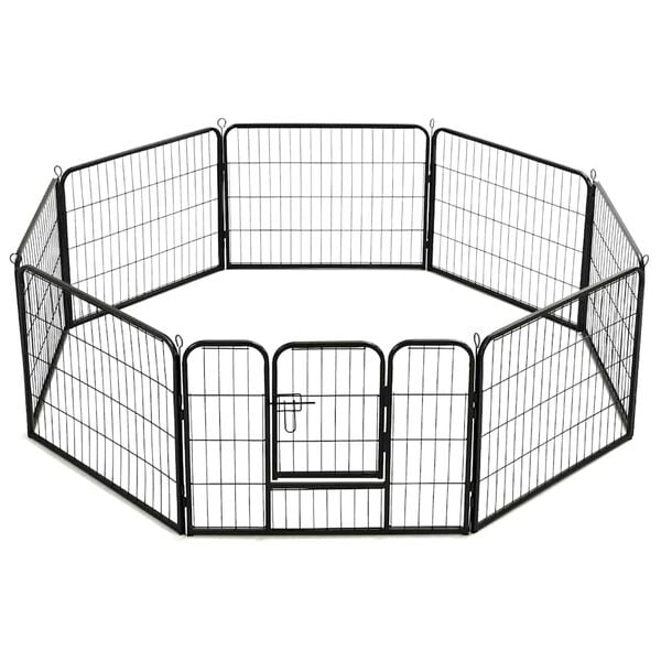vidaXL Dog Playpen Black Powder-Coated Steel