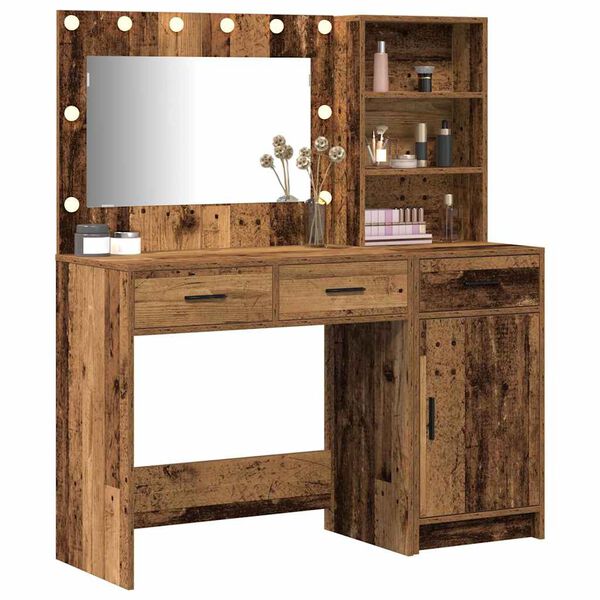 vidaXL Dressing Table with Mirror Lights 2 pcs Brown Engineered Wood