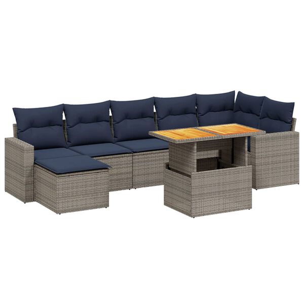 vidaXL 8 Piece Garden Sofa Set with Cushions Grey Poly Rattan