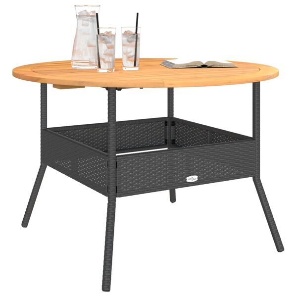 vidaXL Garden Table Black PE rattan, solid acacia wood