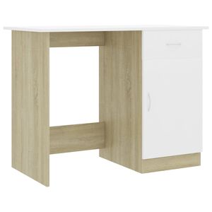vidaXL Desk White and Sonoma Oak Engineered Wood Medium Desk