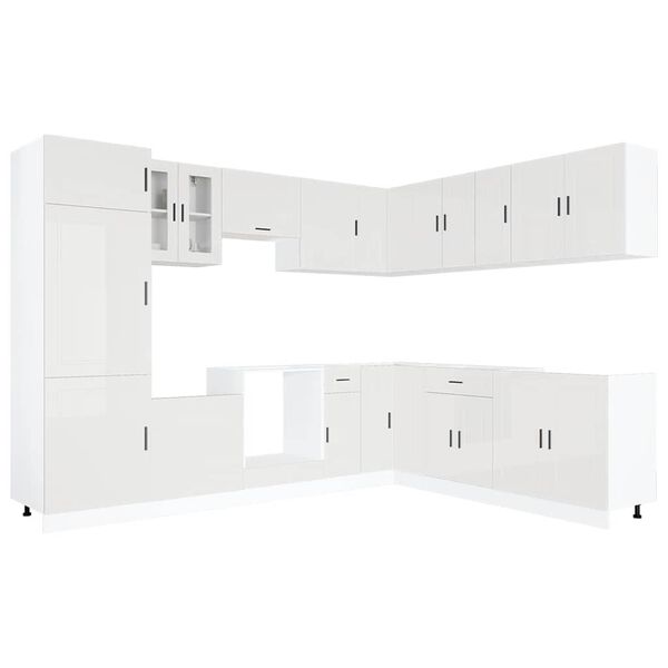 vidaXL Kitchen Cabinet Set Gloss white Engineered wood and glass Large