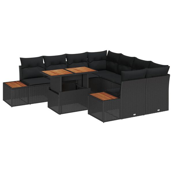 vidaXL Garden Sofa Set with Storage 9 pcs Black Poly rattan