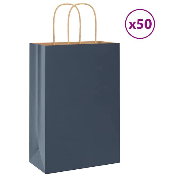 vidaXL Paper Bags 50 pcs with Handles Blue 21x11x31 cm