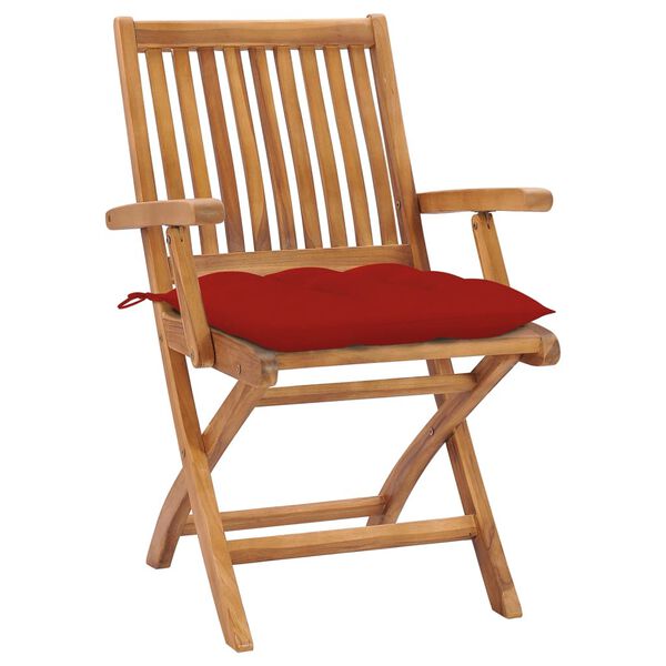 vidaXL Patio Chair Set of 4 Natural Teak, Red (cushion)