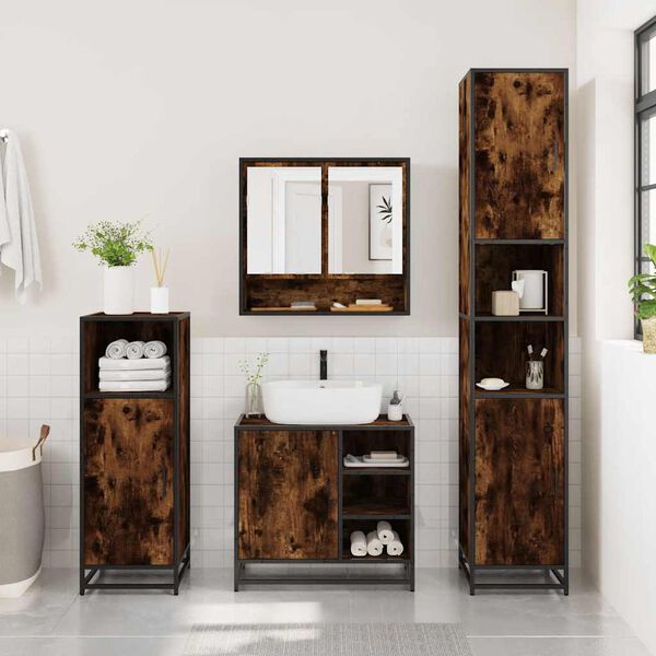 vidaXL Bathroom Furniture Set Smoked Oak Engineered Wood Medium
