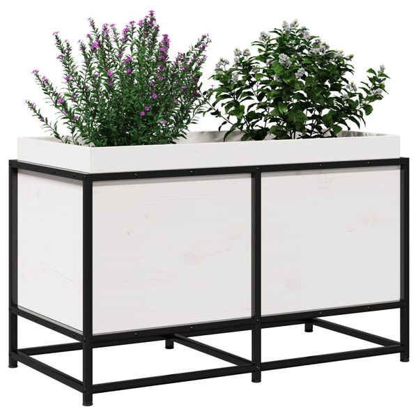 vidaXL Garden Planter White Solid pine wood, steel Medium