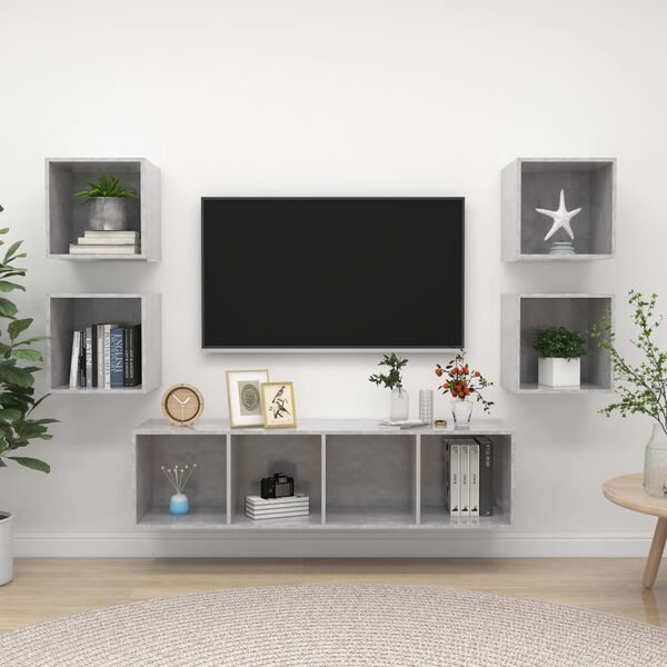 vidaXL TV Cabinet Set Concrete Grey Engineered Wood 5 Piece Set