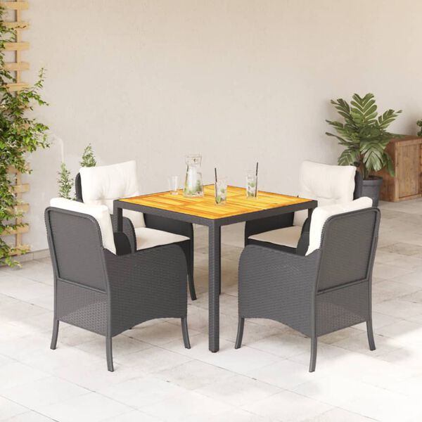 vidaXL Garden Dining Set Black, Cream White Poly Rattan 4-Seater