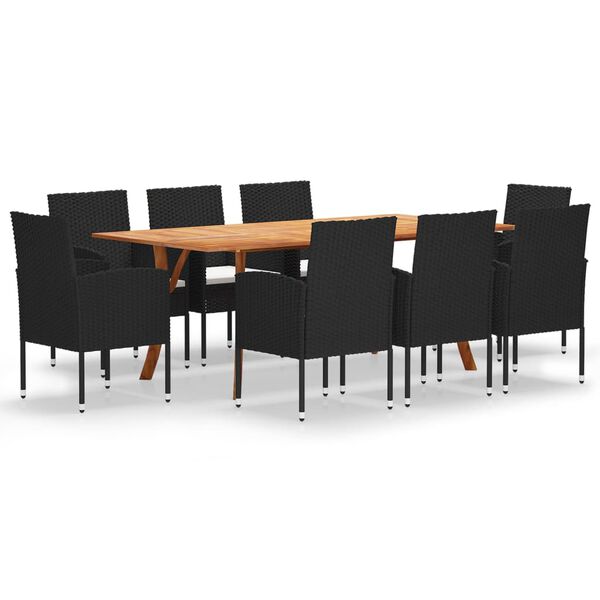 vidaXL 9 Piece Patio Dining Set Black