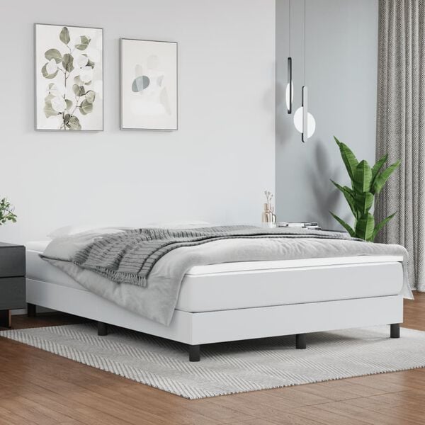 vidaXL Bed Frame White Faux leather, plywood, engineered wood Full