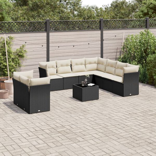 vidaXL Garden Sofa Set Black, Cream White