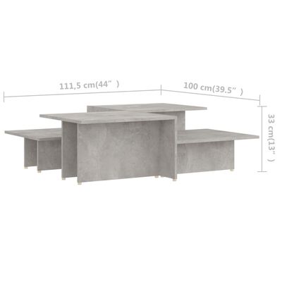 vidaXL Coffee Tables 2 pcs Concrete Gray 43.9"x19.7"x13" Engineered Wood