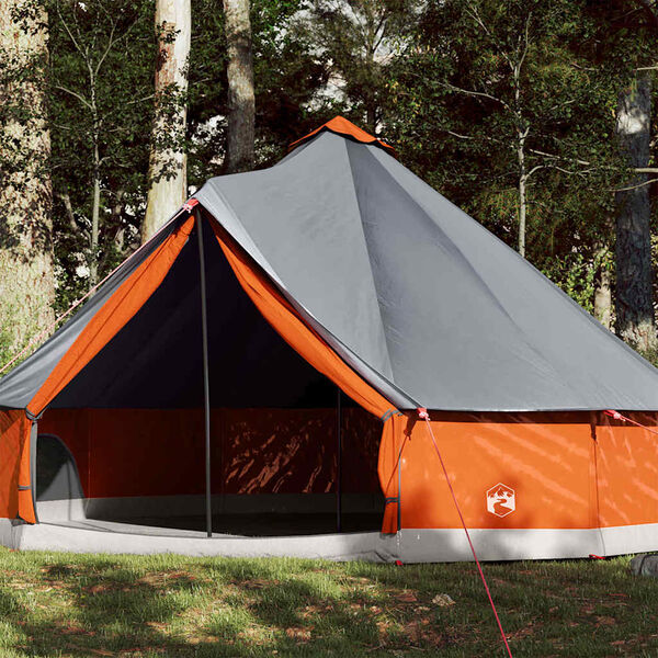 vidaXL Family Tent Tipi 12-Person Gray and Orange Waterproof