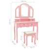 vidaXL Dressing Table Set with Stool Pink 39.4x15.7x57.5" Paulownia Wood
