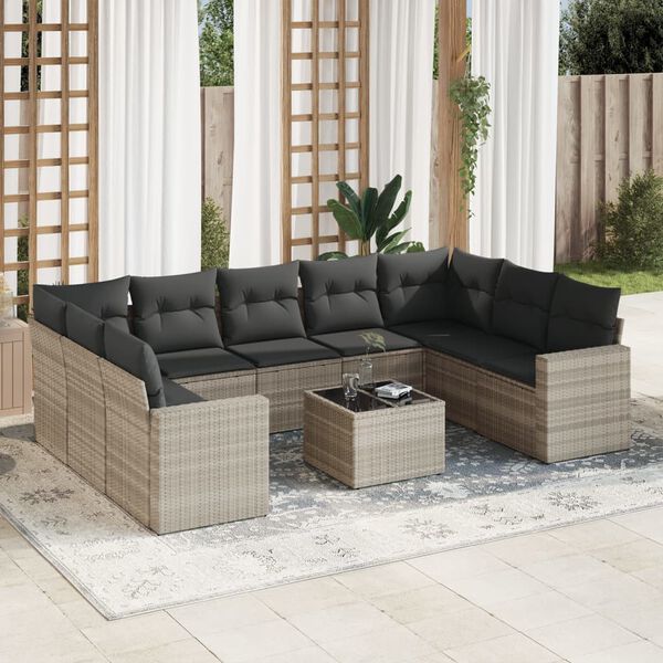 vidaXL Garden Sofa Set Light Grey PE Rattan Large Modular