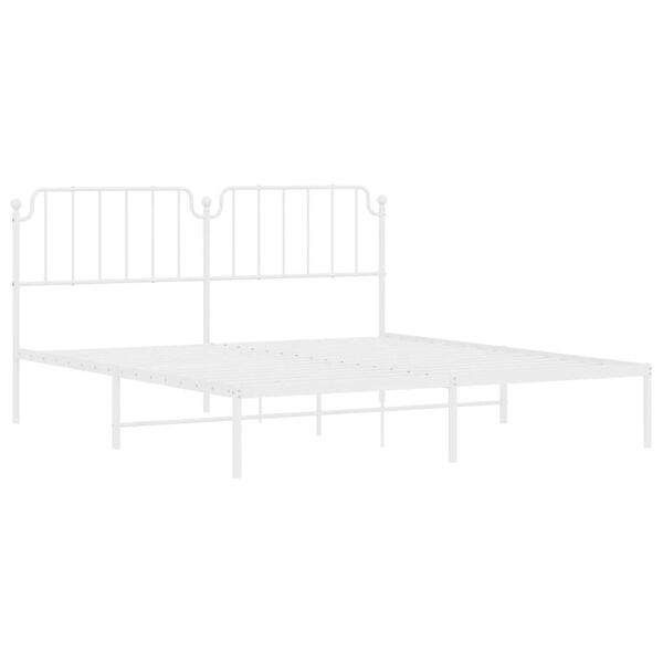 vidaXL Bed Frame White Powder-Coated Steel Queen Modern Bed Frame