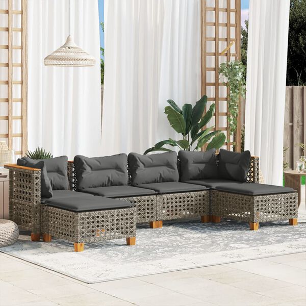 vidaXL Garden Sofa Set Grey PE rattan 100 in long Modular