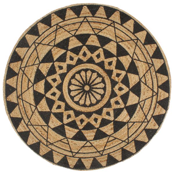 vidaXL Area Rug Natural and black Braided jute 59.1 in diameter Durable
