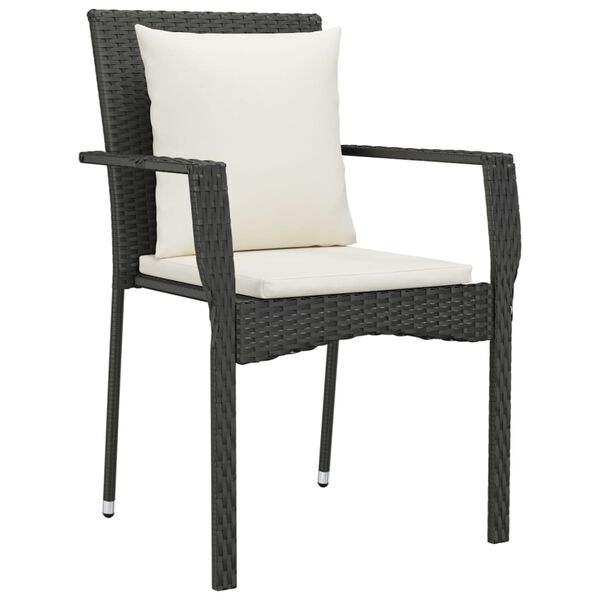 vidaXL Garden Chair Black with Cream White Cushions PE rattan Standard