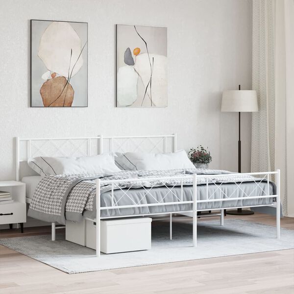 vidaXL Metal Bed Frame White Powder-Coated Steel Double Bed